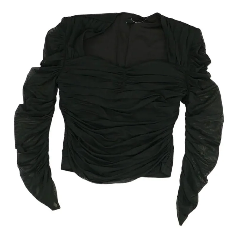 Black Solid 3/4 Sleeve Blouse Office Formal Blouse