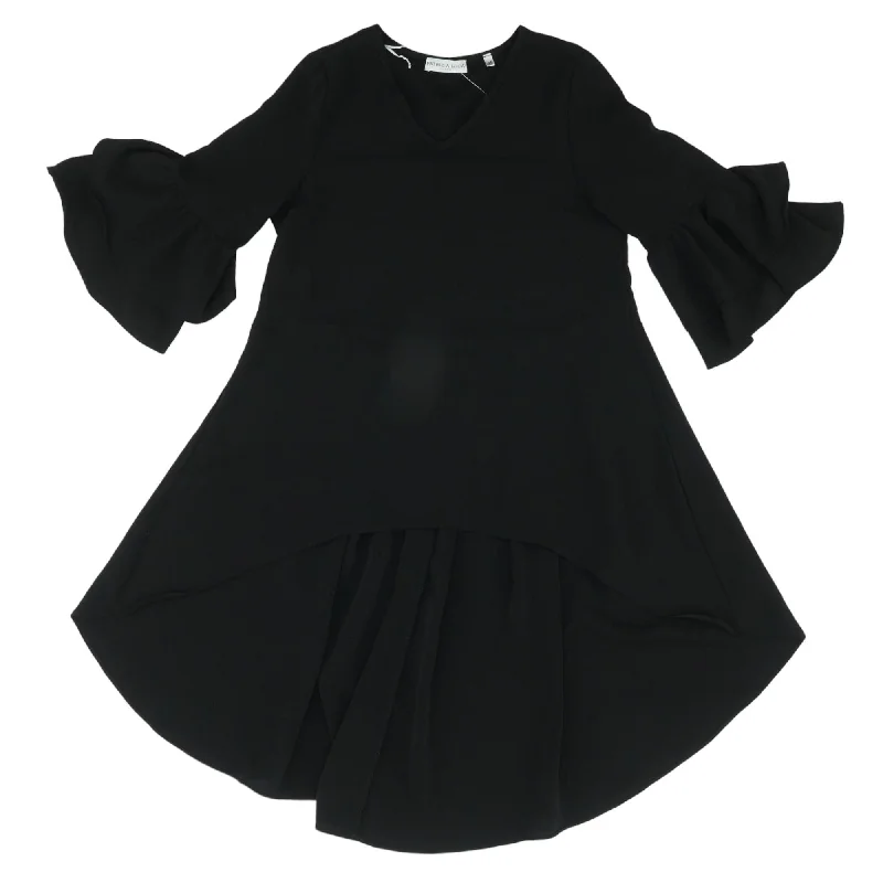 Black Solid 3/4 Sleeve Blouse Double Button Blouse