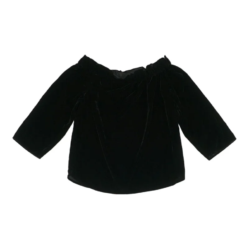 Black Solid 3/4 Sleeve Blouse Lightweight Chiffon Blouse