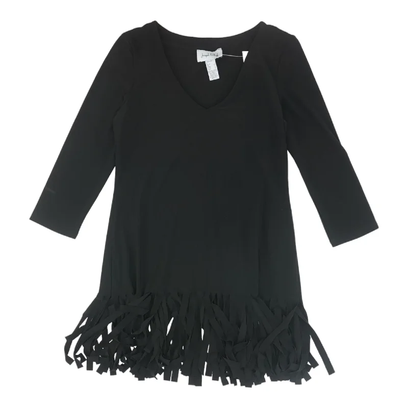 Black Solid 3/4 Sleeve Blouse Chic Wrap Blouse