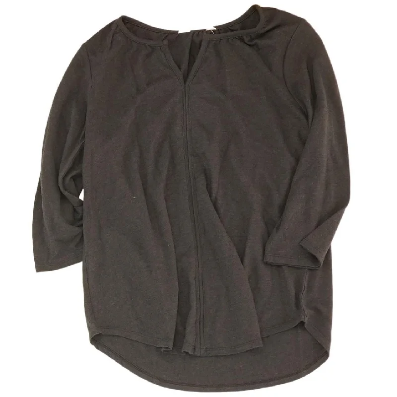 Black Solid Long Sleeve Blouse Drape Neck Blouse