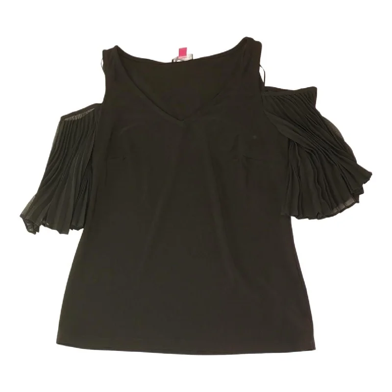 Black Solid Short Sleeve Blouse Balloon Sleeve Blouse