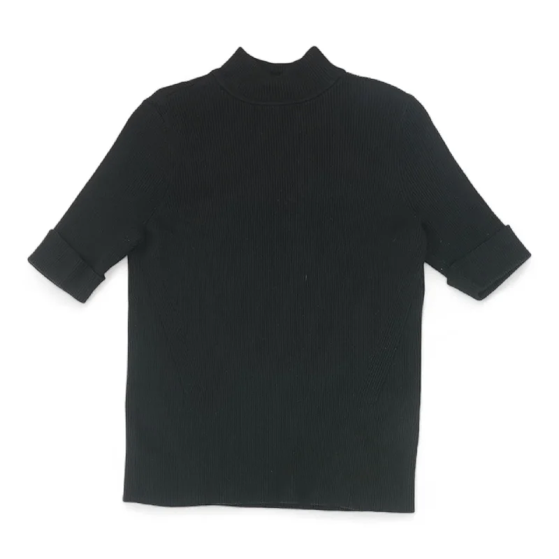 Black Solid Short Sleeve Blouse Casual Stripe Blouse