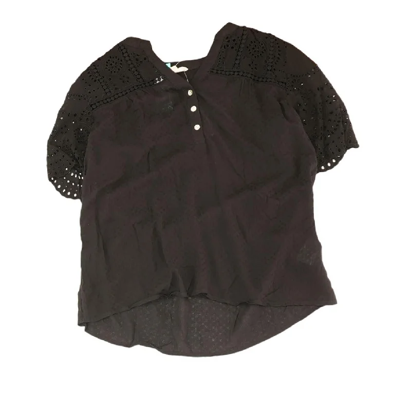 Black Solid Short Sleeve Blouse Casual Button Blouse