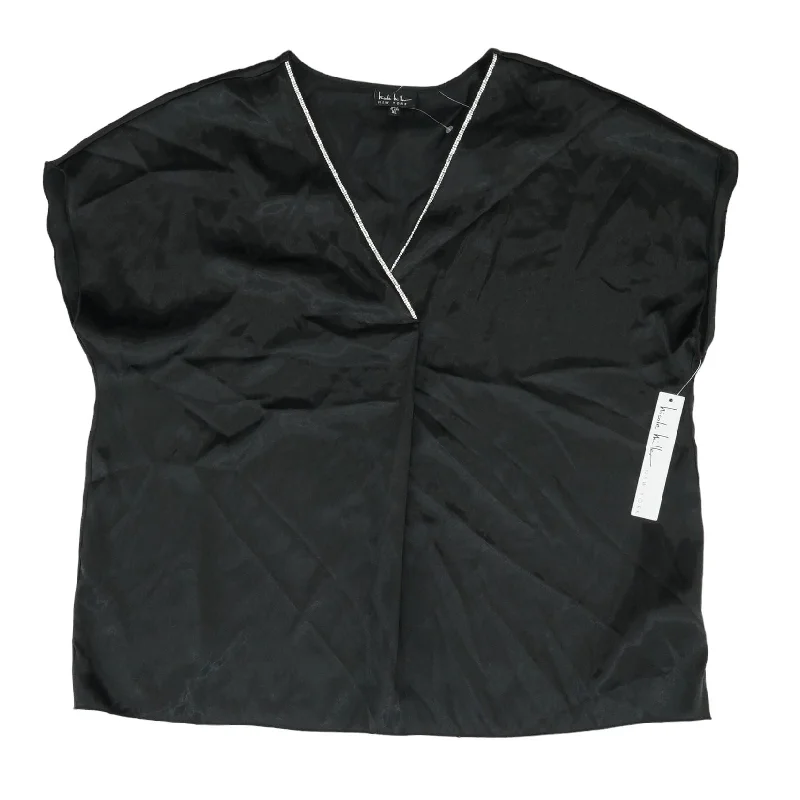 Black Solid Short Sleeve Blouse Silky Tunic Blouse