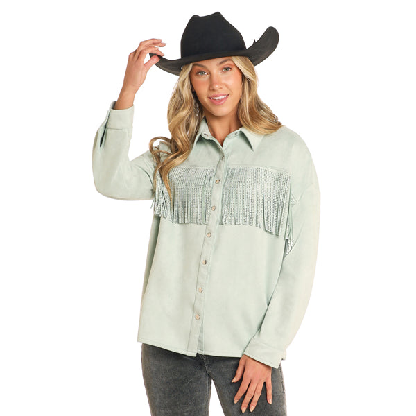 ROCK & ROLL DENIM FRINGE BLOUSE Backless Summer Blouse