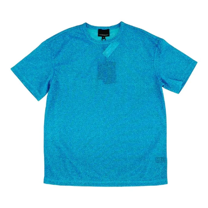Blue Solid Glitter Short Sleeve Blouse Chic Off-Shoulder Blouse