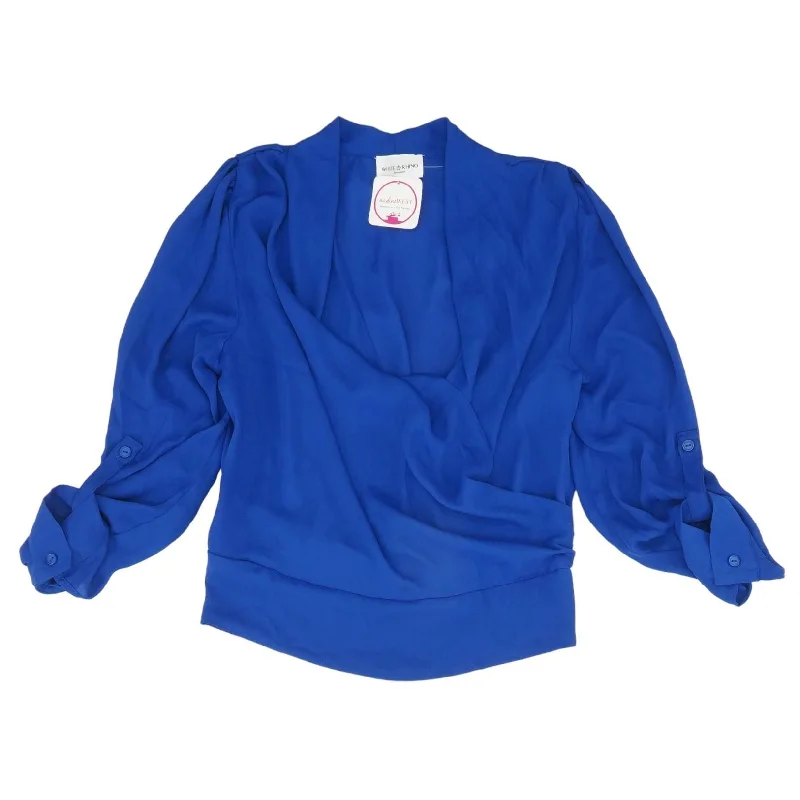 Blue Solid Long Sleeve Blouse Flowy Bohemian Blouse