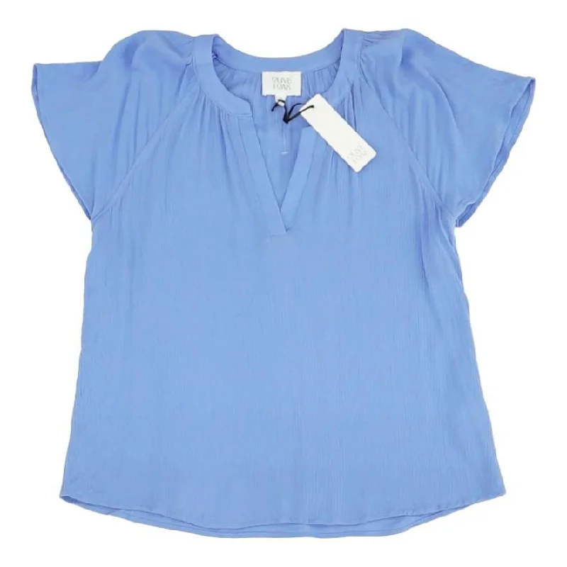 Blue Solid Short Sleeve Blouse Boho Chic Blouse