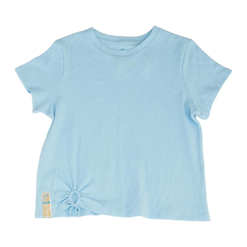 Blue Solid Short Sleeve Blouse Classic Minimalist Blouse