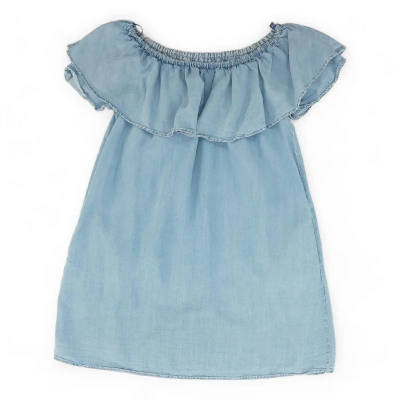 Blue Solid Short Sleeve Blouse Semi-Sheer Blouse
