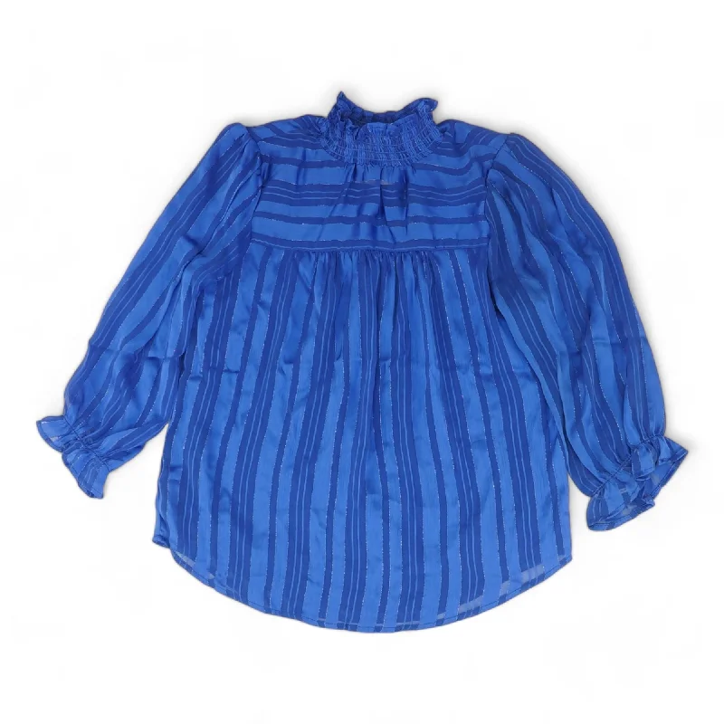 Blue Striped Long Sleeve Blouse Sleeveless Chiffon Blouse