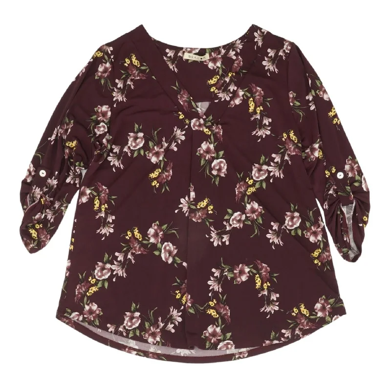 Burgundy Floral 3/4 Sleeve Blouse Puff Sleeve Blouse