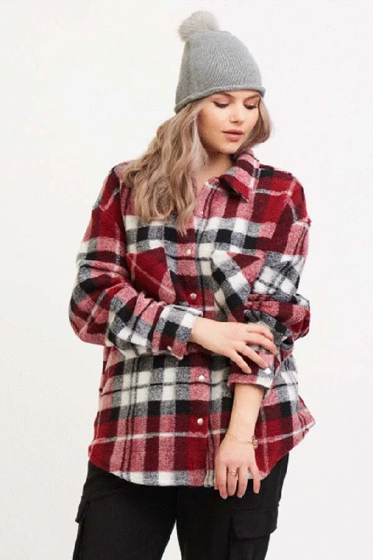 DEX Plus Flannel Plaid Shacket Gathered Detail Blouse