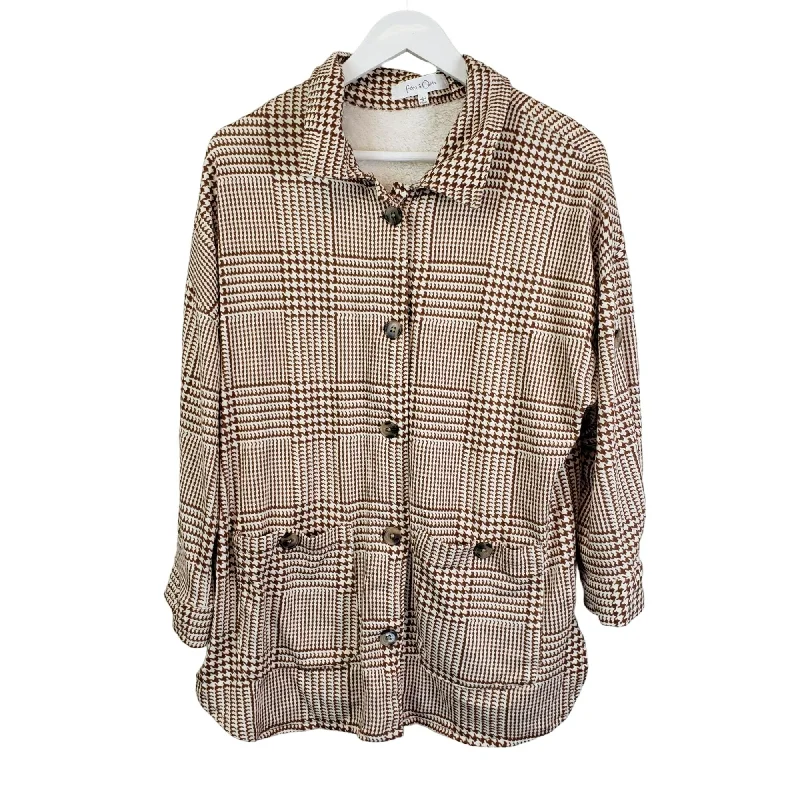 Eden & Oliva Faux Fur Lined Houndstooth Print Shacket Size Large Cotton Casual Blouse