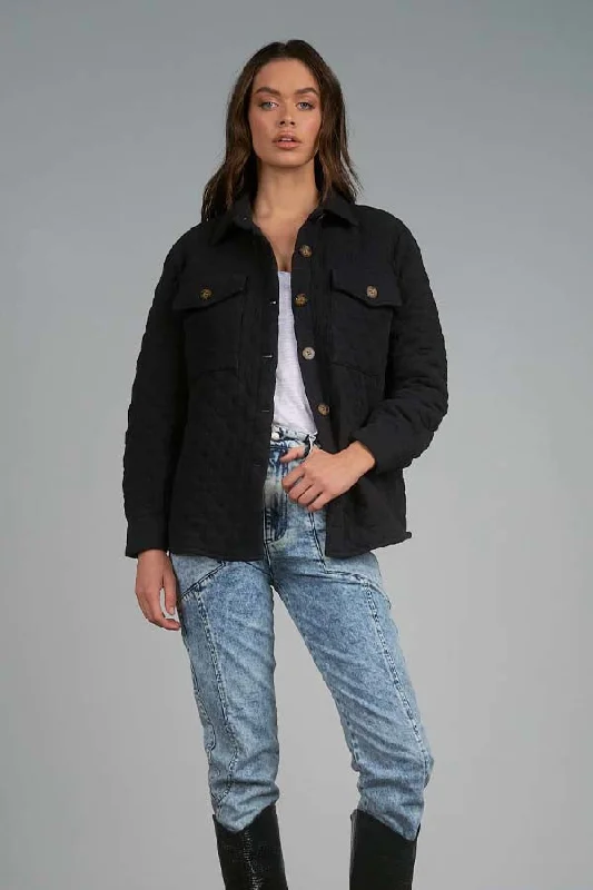 Elan Quilted Shacket Asymmetric Hem Blouse