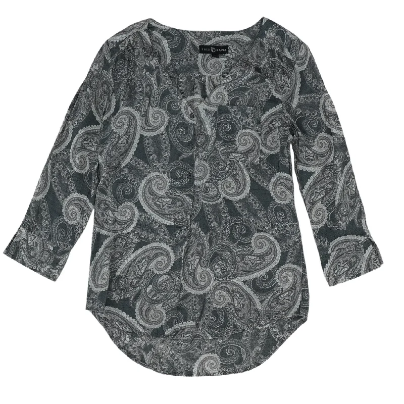 Gray Paisley Long Sleeve Blouse Boho Printed Blouse