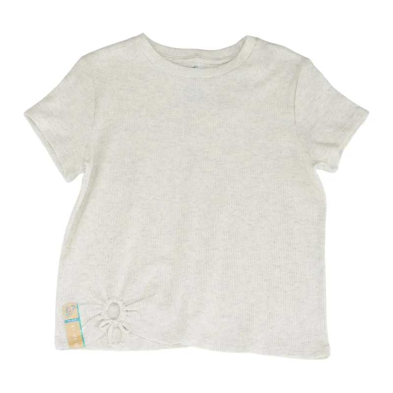 Gray Solid Short Sleeve Blouse Embroidered Cotton Blouse