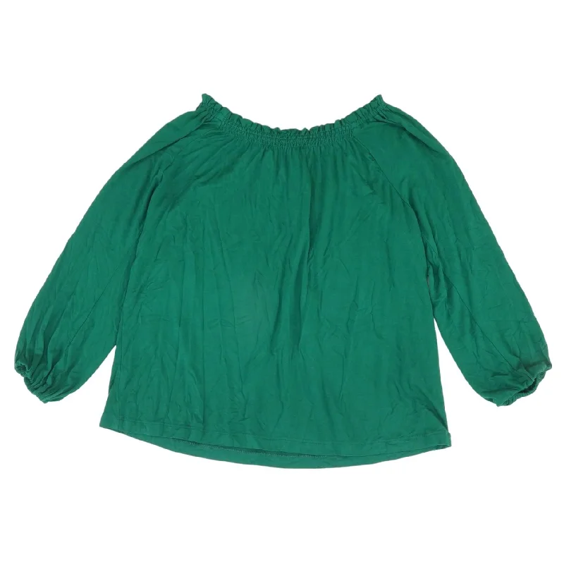 Green Solid 3/4 Sleeve Blouse Chic Ruffle Blouse