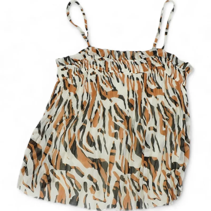 Ivory Animal Print Sleeveless Blouse Textured Cotton Blouse