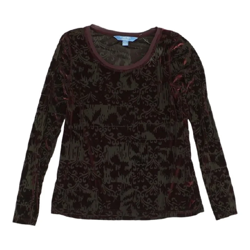 Maroon Damask Long Sleeve Blouse Classic Striped Blouse