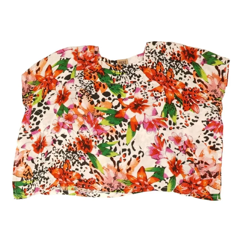 Multi Tropical Short Sleeve Blouse Semi-Sheer Blouse