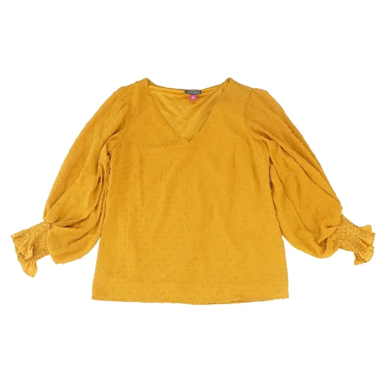 Mustard Polka Dot Long Sleeve Blouse Double Button Blouse