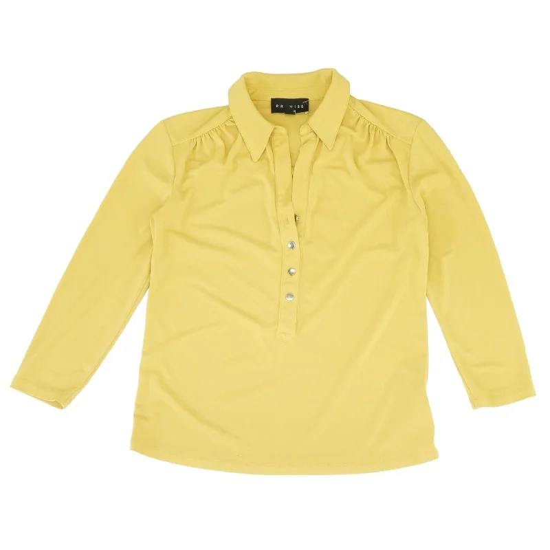 Mustard Solid Long Sleeve Blouse Cotton Casual Blouse