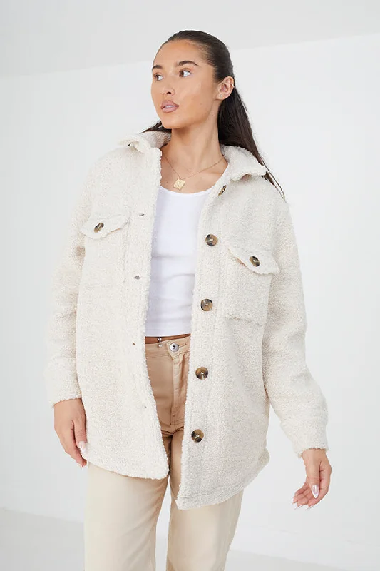 OVERSIZED FAUX FUR BUTTON THROUGH SHACKET Embroidered Floral Blouse