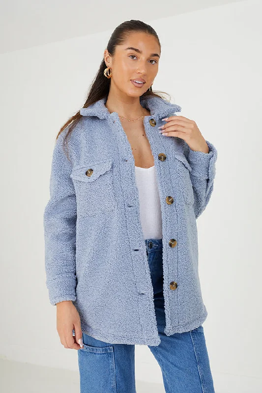 OVERSIZED STEAM CURLED FAUX FUR SHACKET Classic Striped Blouse