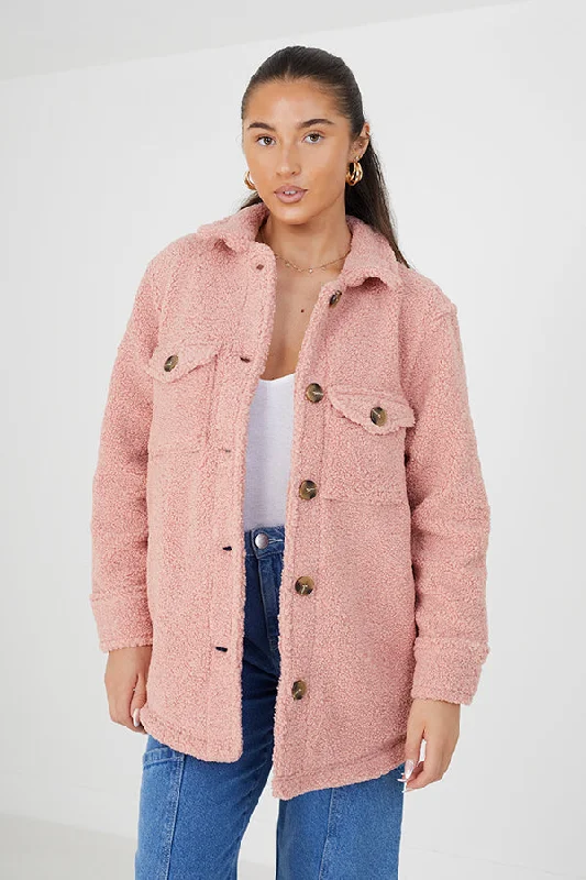 OVERSIZED STEAM CURLED FAUX FUR SHACKET Chic Off-Shoulder Blouse