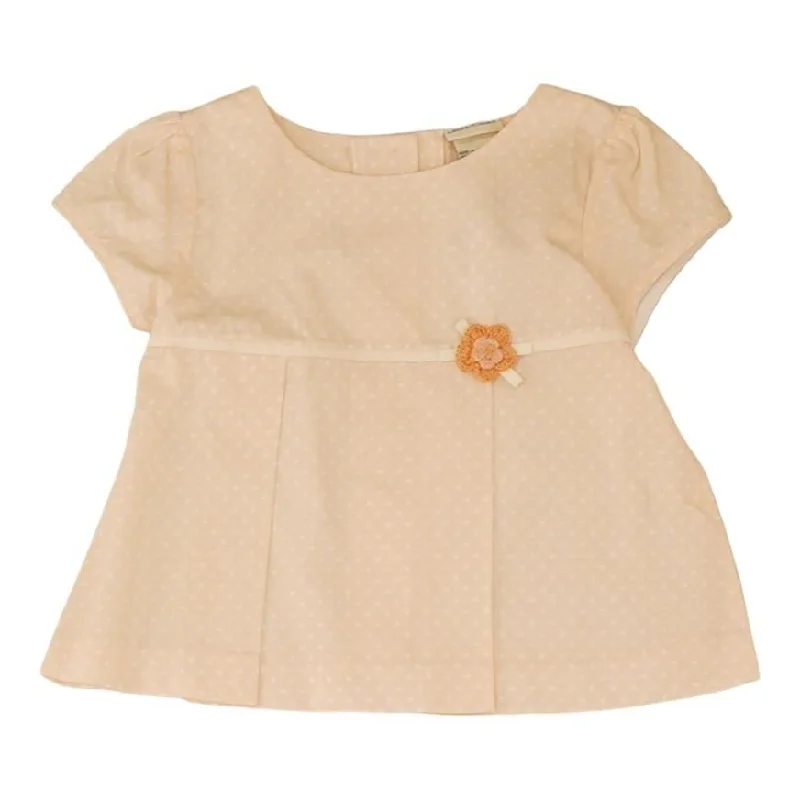Peach Polka Dot Short Sleeve Blouse Lightweight Linen Blouse