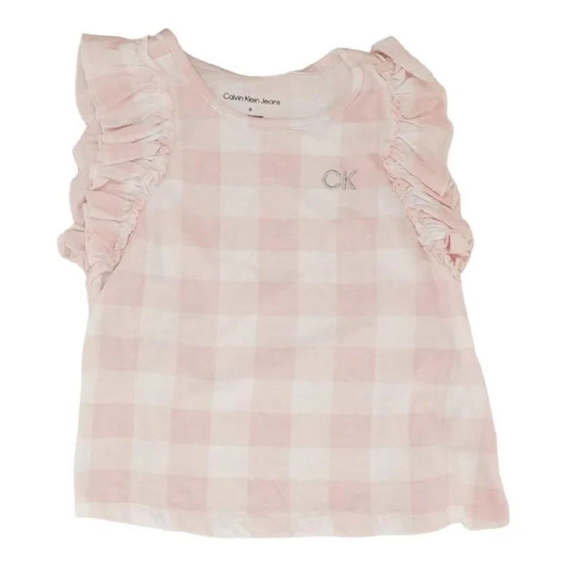 Pink Check Sleeveless Blouse Balloon Sleeve Blouse