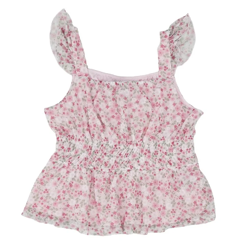 Pink Floral Sleeveless Blouse Double-Layered Blouse