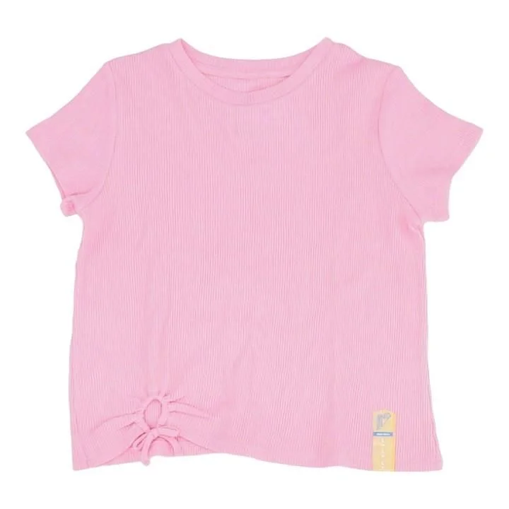 Pink Solid Short Sleeve Blouse Delicate Pleat Blouse