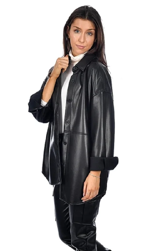 RD Style Makayla Faux Leather Shacket Office-Ready Blouse