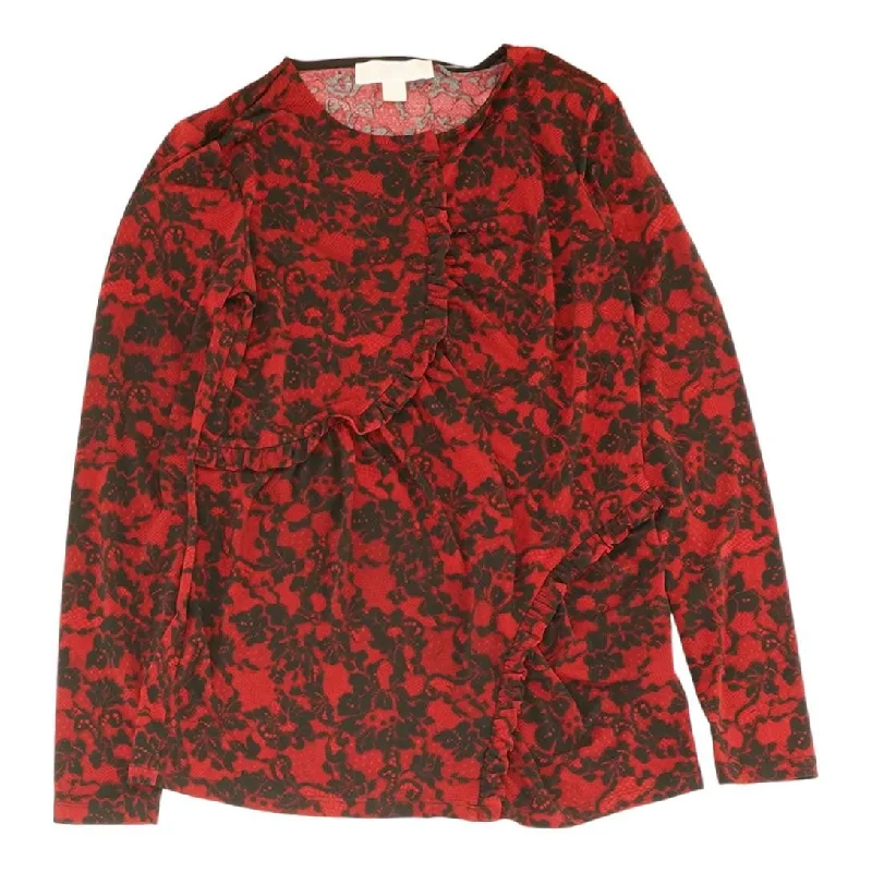 Red Floral Long Sleeve Blouse Modern Oversized Blouse