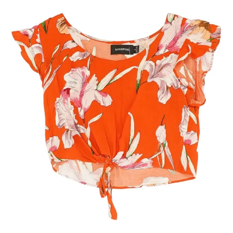 Red Floral Short Sleeve Blouse Soft Pastel Blouse