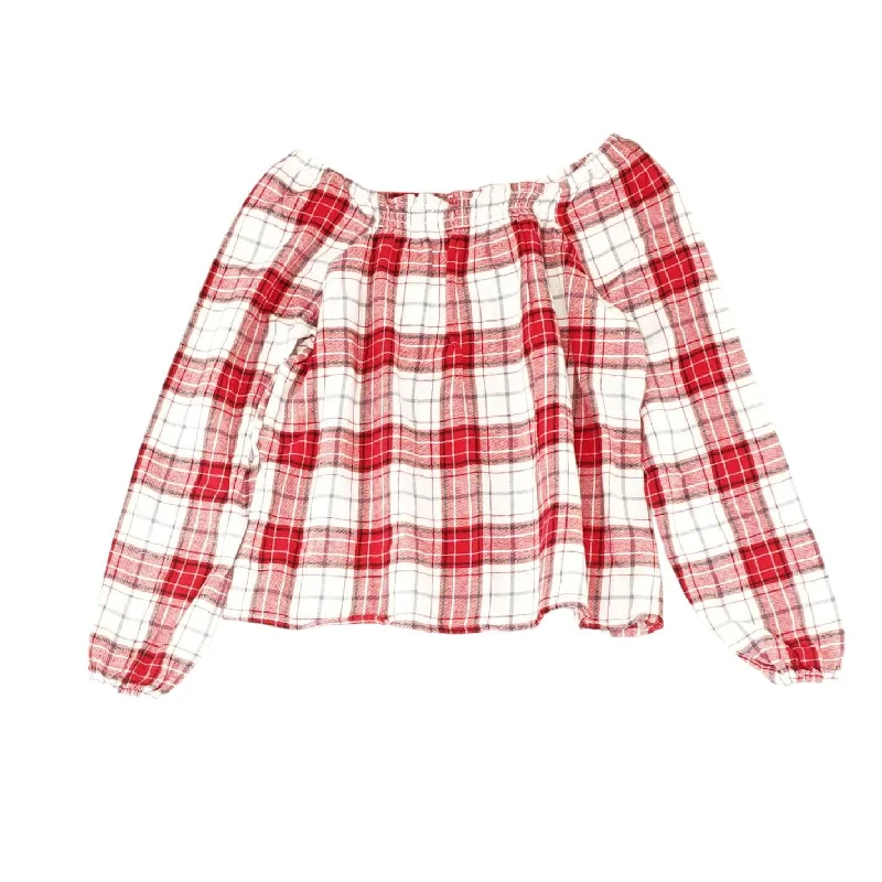 Red Plaid Long Sleeve Blouse Vintage Polka Blouse