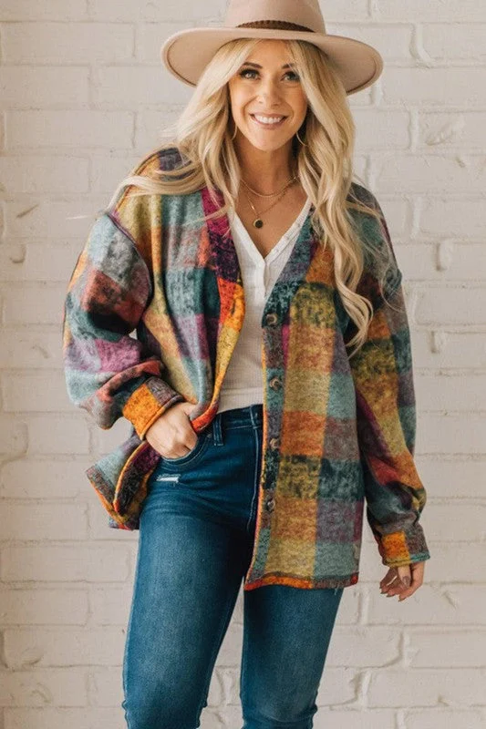 Sunset Skies Fleece Shacket Elegant Embroidery Blouse