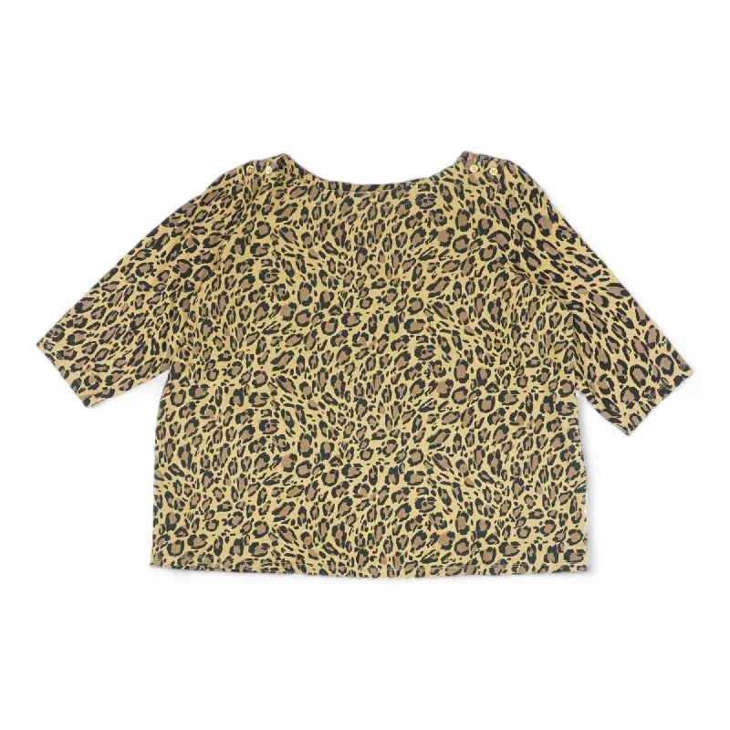 Tan Animal Print 3/4 Sleeve Blouse Chic Wrap Blouse