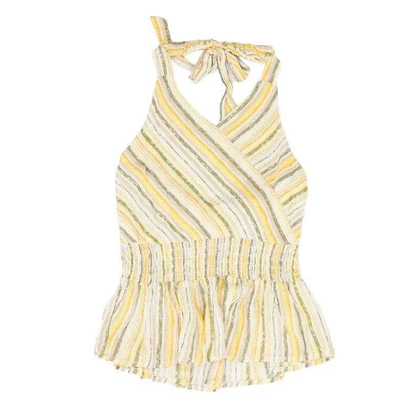 Tan Striped Sleeveless Blouse Romantic Lace Blouse