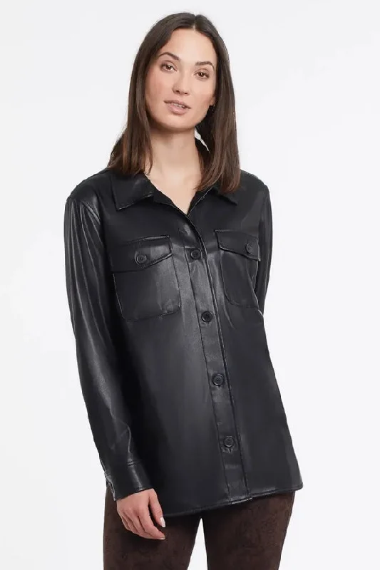 Tribal Soft Vegan Leather Shacket Classic Minimalist Blouse