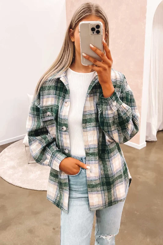 Victoria Shacket Green Cotton Casual Blouse