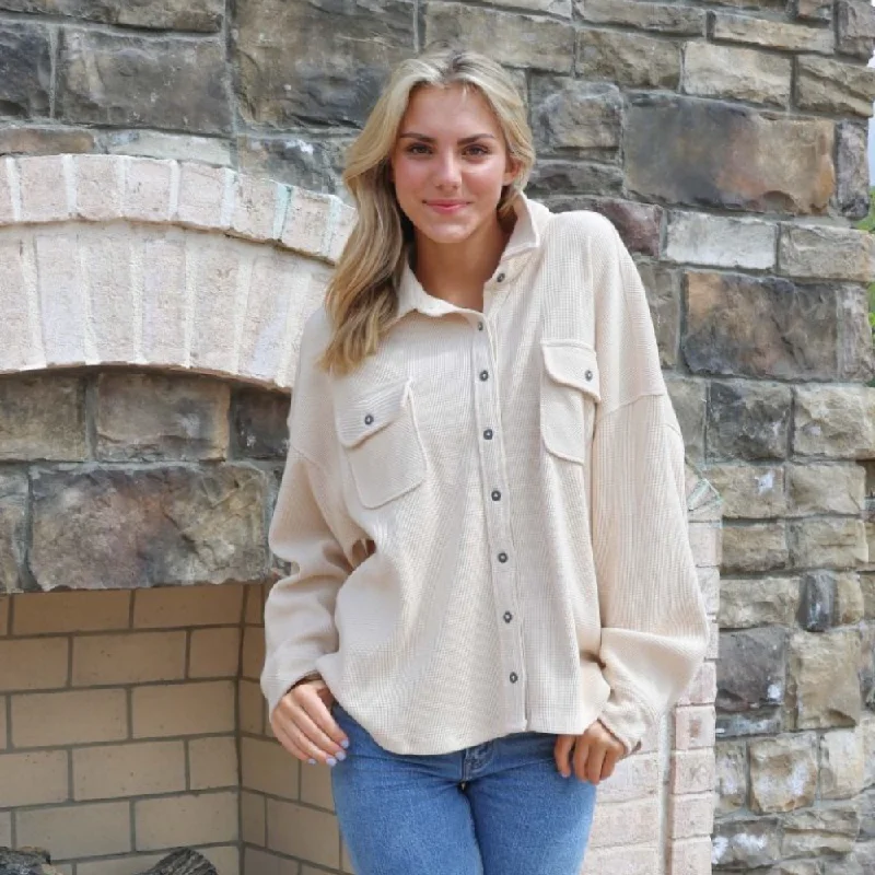 Waffle Shacket Satin Long Blouse