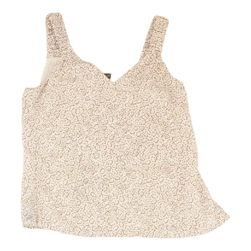 White Animal Print Sleeveless Blouse Feminine Ruffle Blouse