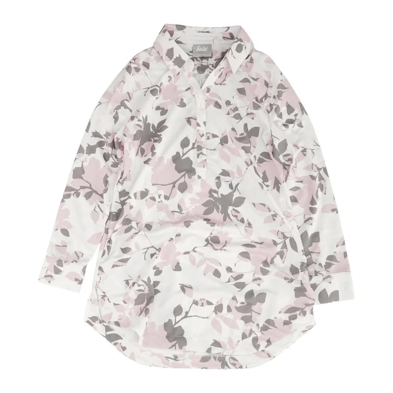 White Floral Long Sleeve Blouse Elegant Silk Blouse