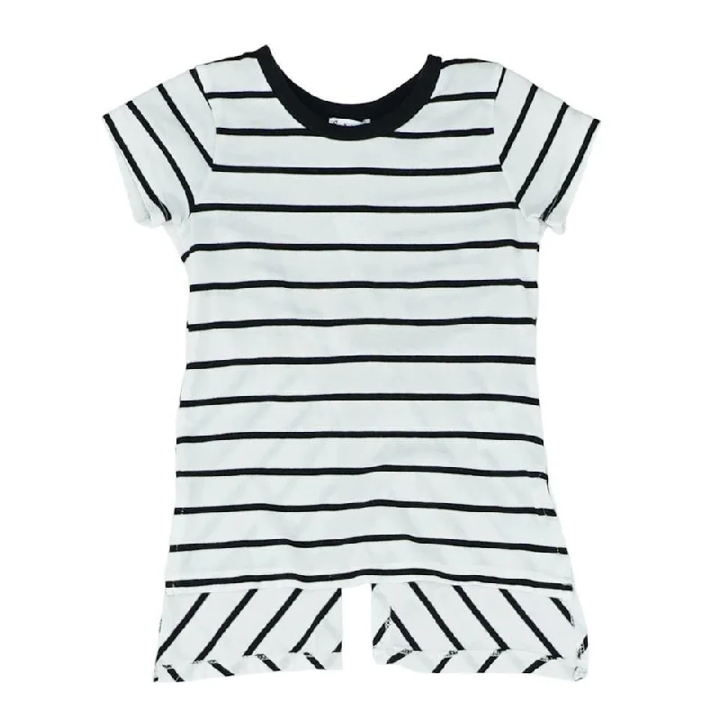 White Striped Short Sleeve Blouse Casual Relaxed Fit Blouse