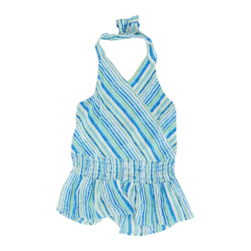 White Striped Sleeveless Blouse Silky Draped Blouse