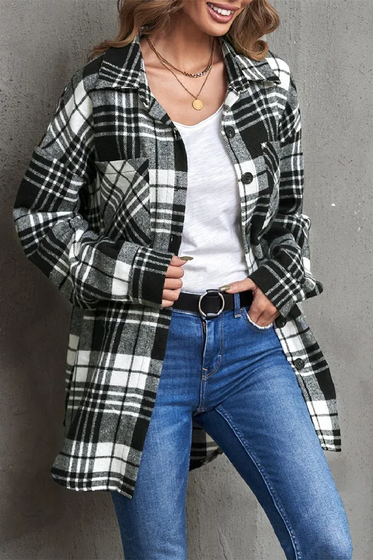 Button Down Oversized Casual Plaid Shacket Boho Printed Blouse